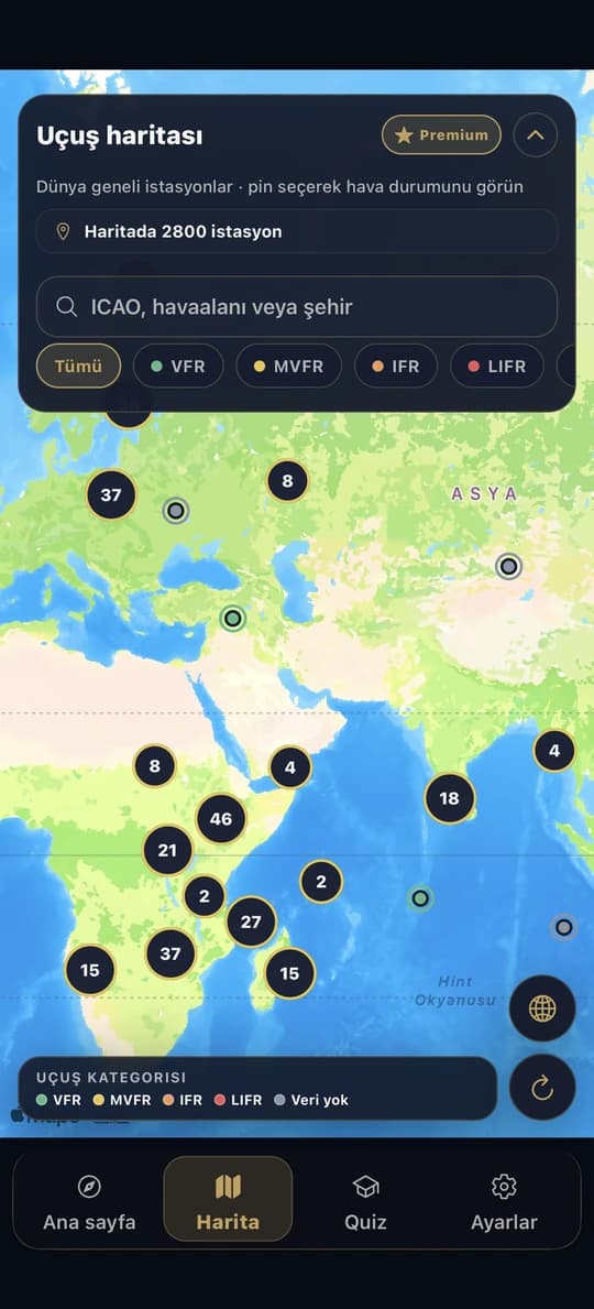 METAR Notify uçuş haritası