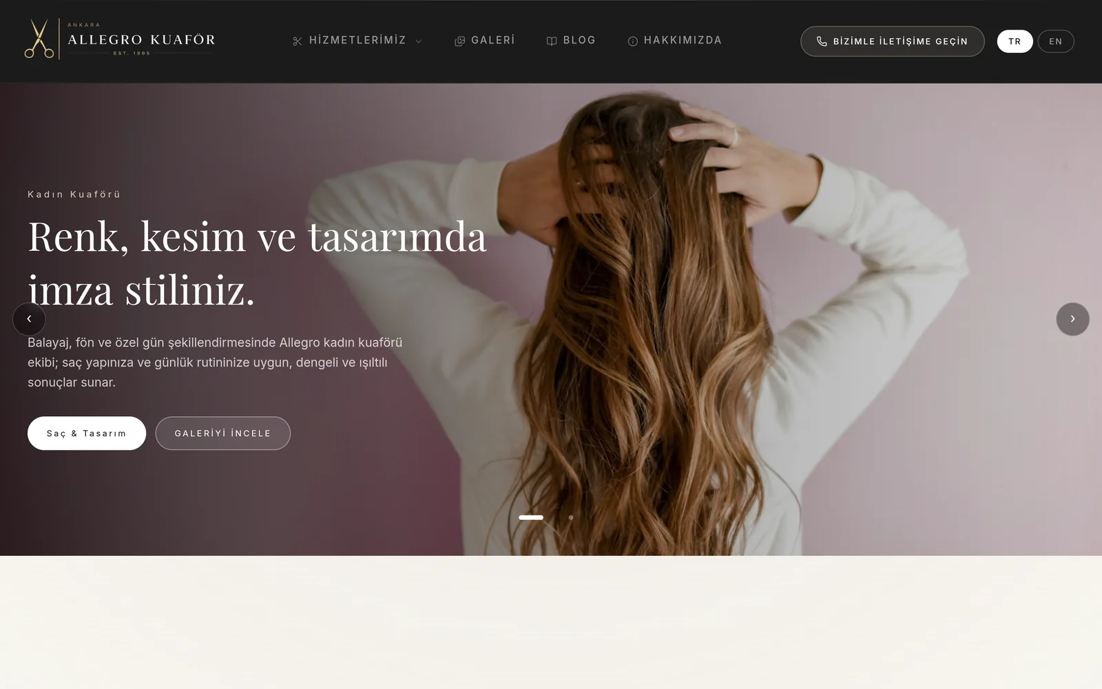 Allegro Kuaför web sitesi görüntüsü